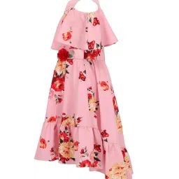 Cutecumber Kids Pink Floral Print Dress With Hairband image 3