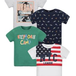 Plum Tree Boys Multicolor Printed Cotton Regular Fit T- Shirt - Pack of 4-picture-49
