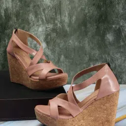 Iconics Women's Peach Cross Strap Wedges-picture-45