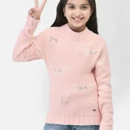 Crimsoune Club Kids Peach Embellished Full Sleeves Sweater-image-94