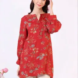 W Red Regular Fit Printed Kurti image 5