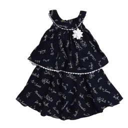 The Magic Wand Kids Navy Printed Dress with Corsage image 1