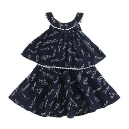 The Magic Wand Kids Navy Printed Dress with Corsage image 2