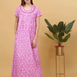Sweet Dreams Pink Cotton Floral Print Nighty-picture-13