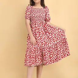 PaheliRani Girls Floral print Puff Sleeve Fit & Flare Dress-image-12