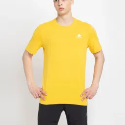 Adidas Yellow Cotton Regular Fit Sports T-Shirt image 1