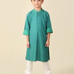 Fabindia Kids Teal Printed Full Sleeves Kurta-image-41