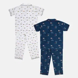 MINIKLUB Boys Navy & White Printed Shirt with Pyjamas (Pack Of 2) image 2