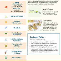 Swayam ANANDA Floral Blue & Orange 200 TC Cotton Single Bedsheet with 1 Pillow Cover image 5