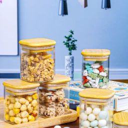 Goodhomes Clear Glass Storage Jar with Wooden Lid - Set of 6 (180 ml)-picture-12