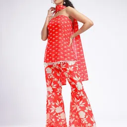 fusion by glitchez Indie Floral Printed Top with Trousers & Scarf Co-Ords-image-57