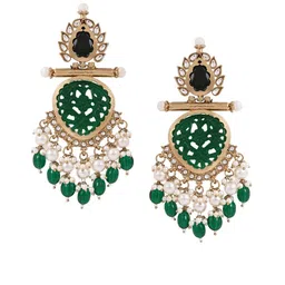 I Jewels Gold-Plated Kundan Studded And Pearls Beaded Teardrop Shaped Drop Earrings image 4