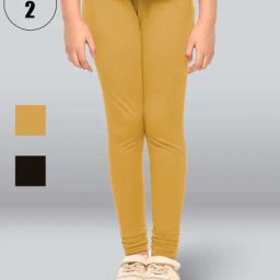 Lyra Kids Beige & Black Skinny Fit Leggings (Pack of 2)-picture-2