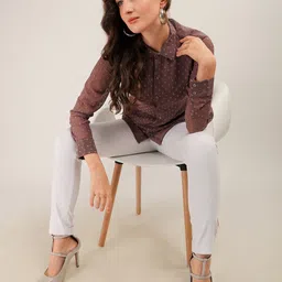 Prettify Brown Georgette Shirt Style Top image 4