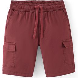 Pine Kids Cotton Woven Elastane Above Knee Length Solid Color Shorts - Brick Red-picture-42