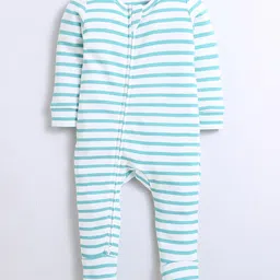 Nino Bambino 100% Cotton Full Sleeves Striped Romper - White & Aqua Blue-picture-18