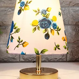 Devansh Multicolor cotton Round Metal Gold Table Lamp-picture-21