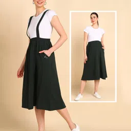 Zelena 100% Cotton Solid Midi Length  Maternity Skirt With Pocket  - Bottle Green-image-36