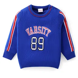 Babyhug Knitted Full Sleeves Pullover Sweater With Varsity Embroidery - Navy Blue-picture-19