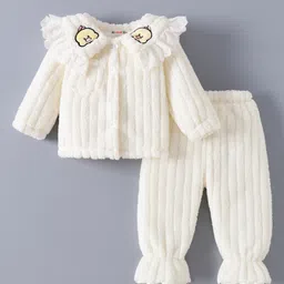 Kookie Kids Full Sleeves Winter Wear Night Suit With Frill Detail & Duck Applique - Cream-picture-11