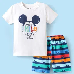 Babyhug Disney Single Jersey Knit Half Sleeves Shorts Night Suit with Mickey Mouse Graphics - White-picture-19