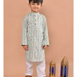 Kinder Kids Cotton Blend Full Sleeves Abstract Printed Kurta Pyjama Set - Blue-picture-16