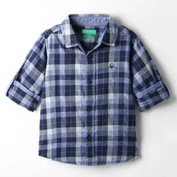 UCB Cotton Woven Full Sleeves Checks Shirt - Navy Blue-picture-19