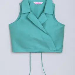 Taffykids Silk Woven Sleeveless Solid Wrap Styled Blazer Crop Top - Mint Green-picture-16