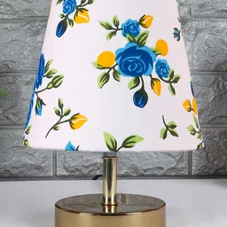 Devansh Multicolor cotton Round Metal Gold Table Lamp image 2