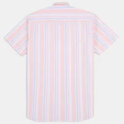 CAVIO Cotton Woven Half Sleeves Striped Shirt - Peach image 3