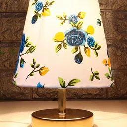 Devansh Multicolor cotton Round Metal Gold Table Lamp image 3