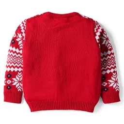 Babyhug Knit Full Sleeves Pullover Sweater Set With Floral Design - Red & Navy Blue image 3