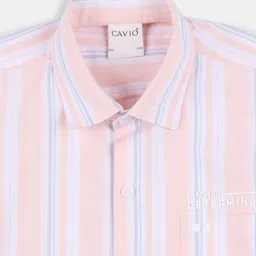 CAVIO Cotton Woven Half Sleeves Striped Shirt - Peach image 4