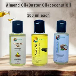 Elecsera Set Of 3 Castor, Coconut & Sweet Almond Oil For Skin & Hair - 100 ml Each-image-63