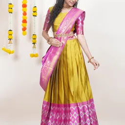 Fabcartz Zari Woven Design Semi-Stitched Lehenga & Unstitched Blouse With Dupatta image 4