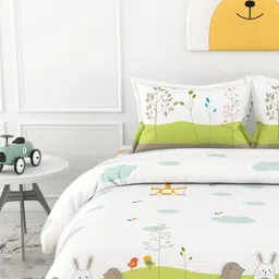 LORETO White Cartoon Characters 186 TC Bedsheet with 2 Pillow Covers image 2