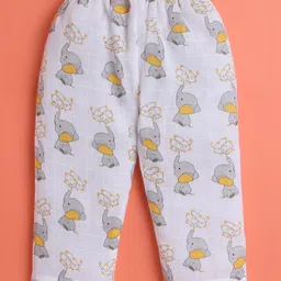 Polka Tots Cotton Woven Full Sleeves Baby Elephants Printed Coordinating Jhabla & Pant Set - White image 5