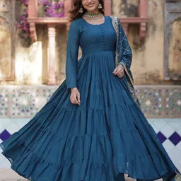 Wedani Women Ethnic Motifs Embroidered Georgette Fit & Flare Maxi Dress-image-6