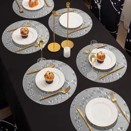 HOKIPO Silver-Toned 6 Pieces Geometric Textured Shining Round Table Placemats image 5