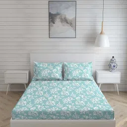 Boutique Living Signature Blue Cotton 300 TC King Size Bed Sheet with Pillow Cover image 2