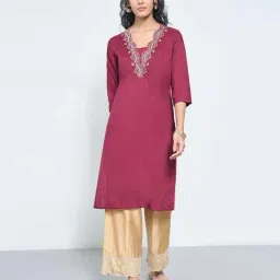 Rangmanch By Pantaloons Pink Regular Fit Embroidered Kurta-picture-37