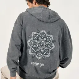 Styli Charcoal Acid Wash Back and Fornt Graphic Oversized Hoodie image 2