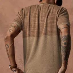 Andamen Khaki Cotton Regular Fit Self Pattern T-Shirt image 2