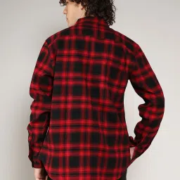 Campus Sutra Red & Black Cotton Regular Fit Checks Shirt image 2