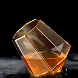 Smokey Cocktail Transparent Diamond Handmade Whiskey Glass With Gold Rim (300ml) - Set of 2 image 2