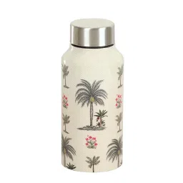 India Circus by Krsnaa Mehta Cream Steel Chevron Palms Small Water Bottle (0.55 L) image 2