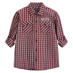 GUESS kids Boys Comfort Fit Checked Spread Collar Pure Cotton Casual Shirt-image-21
