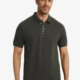 Rare Rabbit Olive Regular Fit Solid Polo T-Shirt-image-60