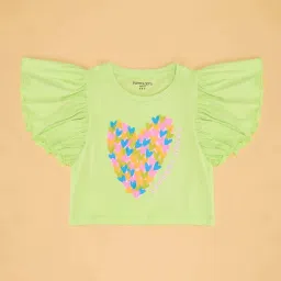 Pantaloons Junior Girls Sharp Green Cotton Printed T-Shirts image 2