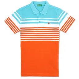 United Colors of Benetton Kids Orange & Blue Striped Polo T-Shirt image 1